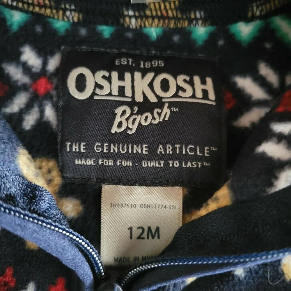 Osh Kosh Soft Poly Long Sleeve Half-Zip Fleece Holiday 12 Month - Excellent Cond